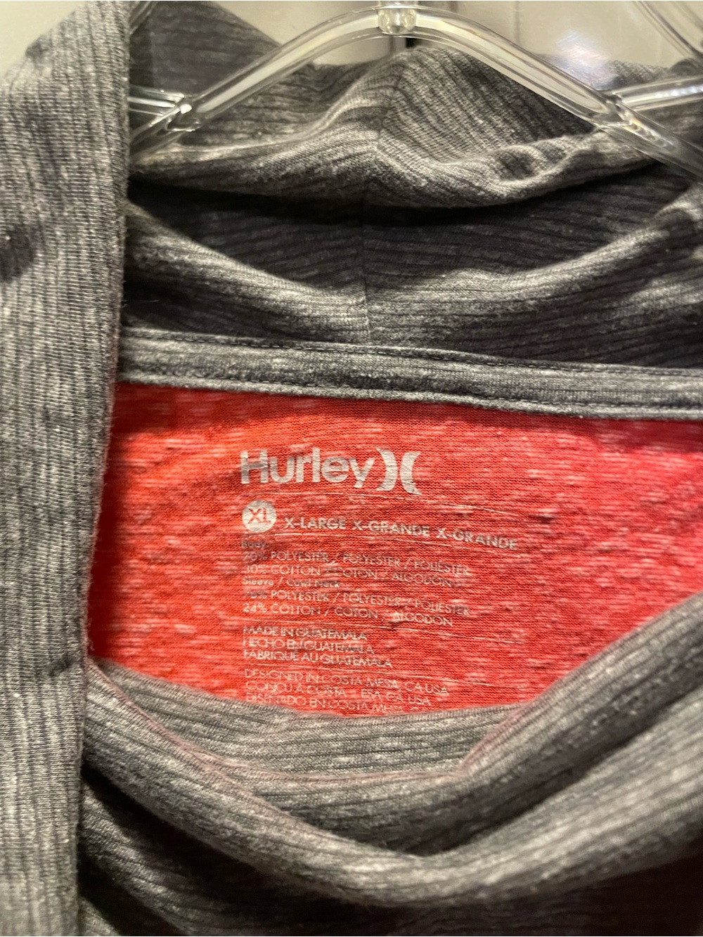 Hurley Coral Red and Charcoal Hooded Raglan Top - Picture 4 of 8